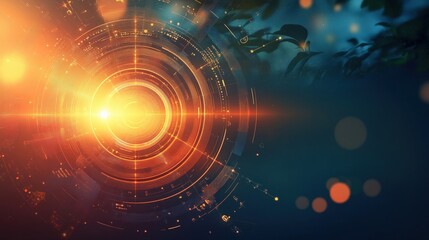 abstract technology background with glowing orange circles and d
