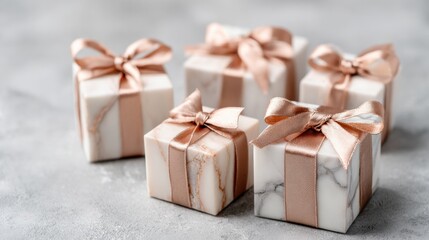 Elegant Marble Gift Boxes with Rose Gold Ribbons, Perfect for Celebrations and Special Occasions