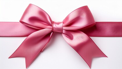 Long Pink Satin Bow With Ribbon Tails Isolated On White Perfect Decoration For Wedding Invitations Luxury Gift Wrapping Romantic Cards Birthday Packaging And Festive Projects