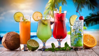 Set Of Tropical Cocktails