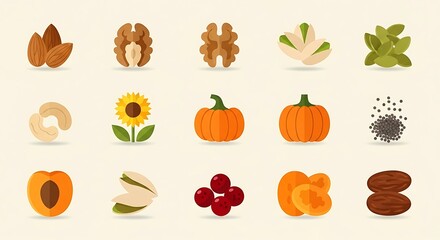 Assortment of Healthy Snacks - Nuts, Seeds, Fruits, and Vegetables.