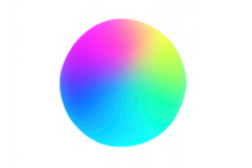 Colorful gradient creating an abstract sphere shape, vibrant fluid colors blending, transparent background design element