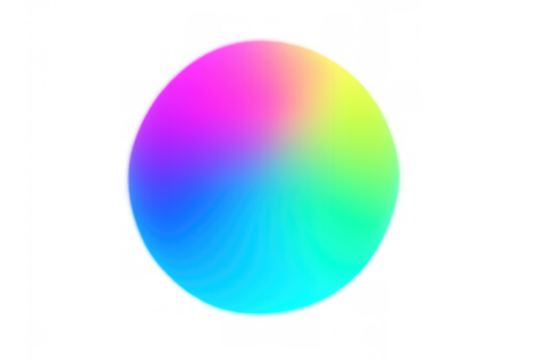 Colorful gradient creating an abstract sphere shape, vibrant fluid colors blending, transparent background design element