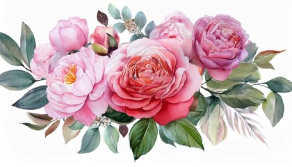 Beautiful Watercolor Roses And Peony Flowers