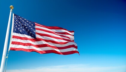 American Flag Waving In A Clear Blue Sky