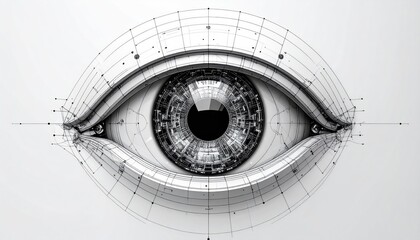 Detailed Eye Drawing with Geometric Overlay - A Study in Precision.