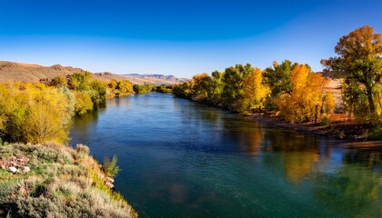 Landscape Of The Boise River In Idaho In The Fall Green Belt Boise
