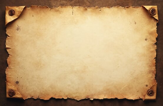 Old parchment paper background. Aged blank document with torn edges is perfect for vintage designs. Antique retro scroll textured backdrop ideal for pirate map treasure.