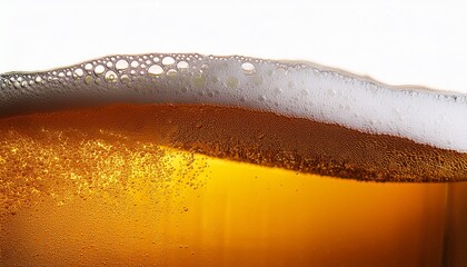 Beer Close Up With Wavy Foam Alcohol Free Brew Detail Undulating Froth Bubbly Beverage Refreshment Zero Proof Drink Golden Liquid Foamy Top Macro Thirst Quenching Cool