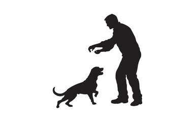 silhouette of a boy playing dog with a ball
