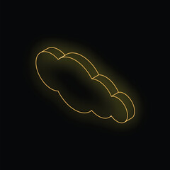 Bright neon yellow cloud computing icon glowing on a black background