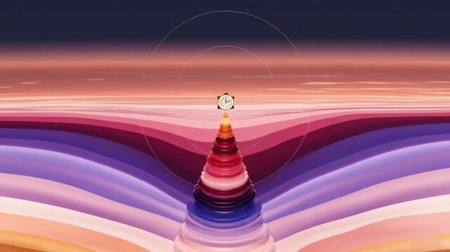 Geometric Clock Melting into Horizon Representing End of Year Reflection