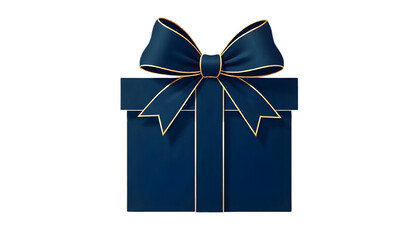 "Blue gift box with bow ribbon, isolated on a transparent background."