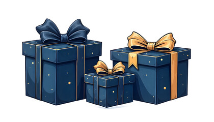 "Blue gift box with bow ribbon, isolated on a transparent background."