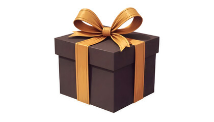 "Brown gift box with a neat bow, isolated on a transparent background."