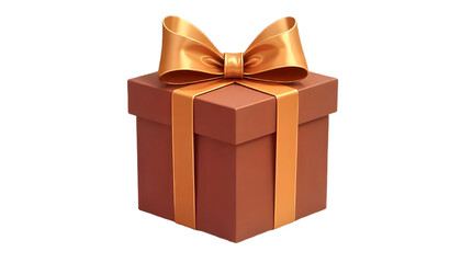 "Brown gift box with a neat bow, isolated on a transparent background."