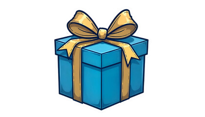 "Sky blue gift box with bow ribbon, isolated on a transparent background."