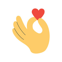 Obraz premium Hand holding heart. Doodle style. Love, care and empathy concept. 