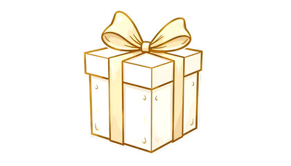 "Golden outline style gift box with bow, isolated on a transparent background."
