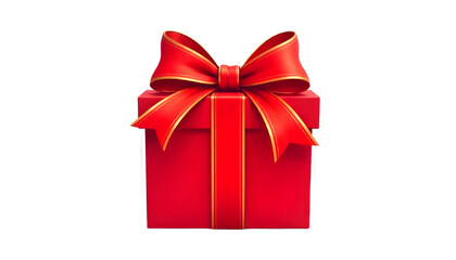 "Red gift box with golden ribbon bow, isolated on a transparent background."
