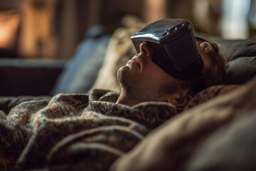 man sleeping in VR glasses