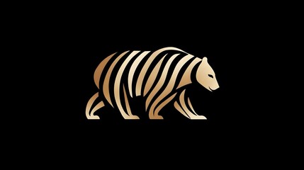 Naklejka premium Abstract golden bear logo, minimalist vector on black background. Concept: Luxury fashion branding, elegant bear symbolizing strength and prestige.