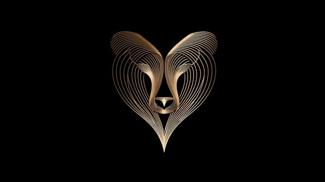 Abstract golden bear logo, minimalist vector on black background. Concept: Luxury fashion branding, elegant bear symbolizing strength and prestige.