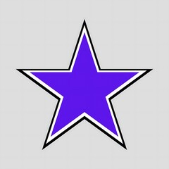 A bold purple five pointed star with a white and black outline on a gray background