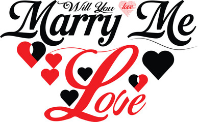 Will you marry me text with hearts isolated on white background design