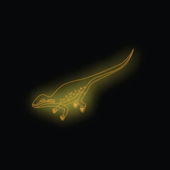 Neon lizard icon is glowing on a dark background
