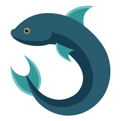 Stylized dark blue fish swimming in a circular motion silhouette isolated on white background