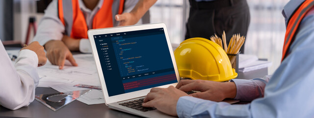 Software development programming on computer screen for brisk application and program coding