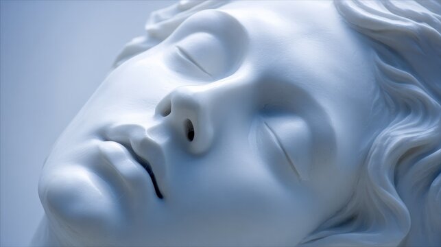 Serene marble sculpture of a woman's face in peaceful repose conveys timeless beauty and artistic craftsmanship - Powered by Adobe