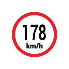 Speed limit sign 178 km h icon vector design illustration