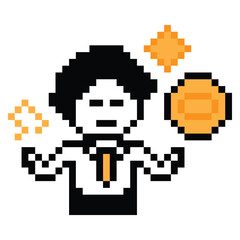 Cartoon pixel art cartoon 8bit character business man businessman smart graph work game decoration business 8 bit male career smart character game vector.