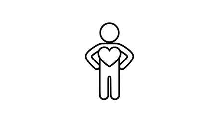 Obraz premium Man with big heart black white icon