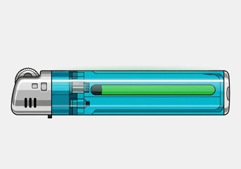 Cartoon Illustration of a Blue and Silver Lighter with Green Fuel.
