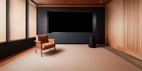 Innovation lab research brainstorm concept. Minimalist interior design with a chair and television in a spacious room.