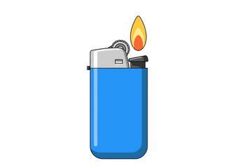 Cartoon Blue Lighter with Flame Illustration.
