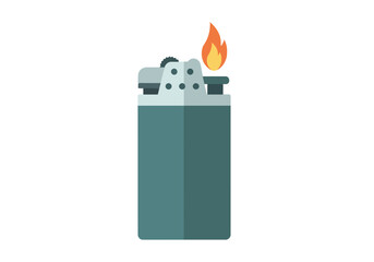 Teal Lighter with Flame Illustration on White Background.