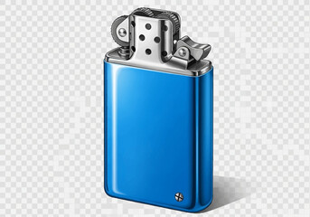 Blue Metallic Lighter with Silver Top and Flint Wheel Mechanism.