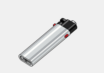 Silver Metal Lighter with Black Top and Red Accents.