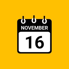 November 16 Calendar Illustration. Date Icon. Day calendar with date november 16. Checklist day calendar. November 16 calendar icon with background. 