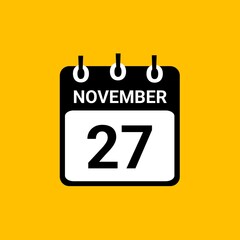 November 27 Calendar Vector Illustration. New Year Date Icon. Day calendar with date november 27. Week Starts on Sunday. Checklist day calendar. 