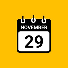 November 29 Calendar Vector Illustration. New Year Date Icon. Day calendar with date november 29. Week Starts on Sunday. November 29 calendar icon.