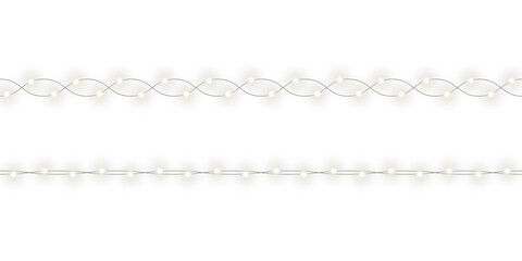 Warm glowing string lights or christmas fairy light overlay with soft warm white illumination for festive event celebration and home decoration on transparent background