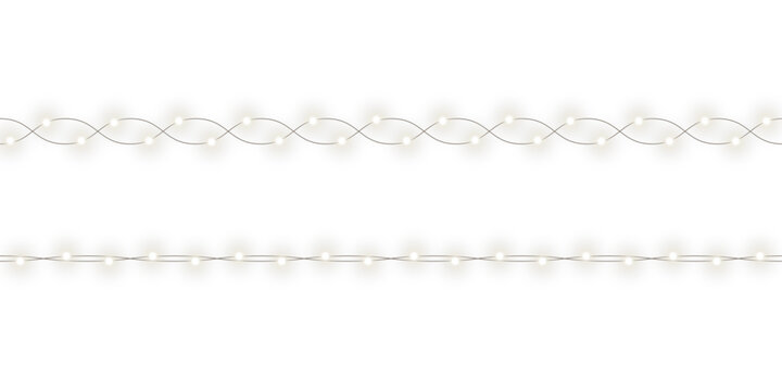 Warm glowing string lights or christmas fairy light overlay with soft warm white illumination for festive event celebration and home decoration on transparent background