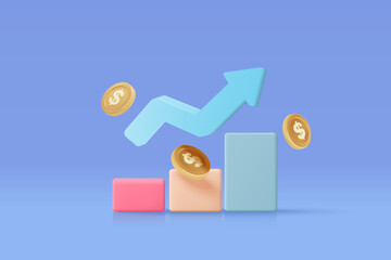3D money coin saving on pastel blue background. bundles cash and floating coins exchange with finance business concept, earning investment. 3d vector icon trading for investment render illustration