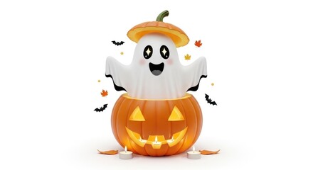 Cute ghost in a pumpkin, halloween concept illustration