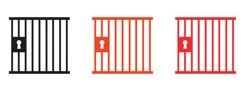 Striking Prison or Jail Silhouette Symbol. Features a Metal Cage with Bars and Lock&mdash;representing Crime, Justice, and Punishment. Essential icon for Legal, Security, and Social Issues graphics.